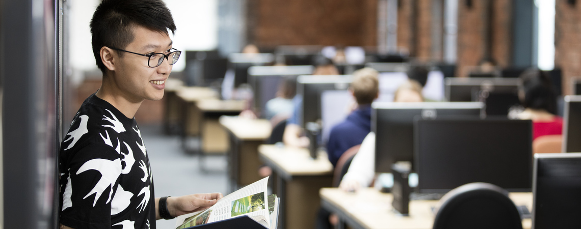 Student in the library