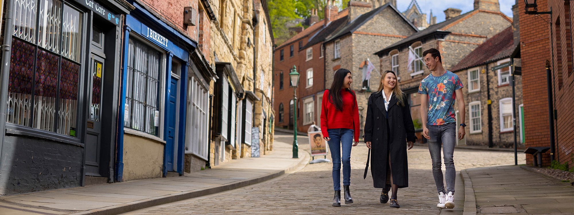Students walking down a hill